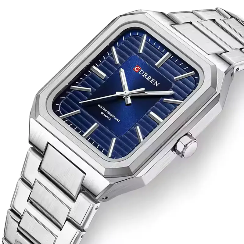 Curren Fashion Blue Dial Aquare Shape Men's Watch- 8457